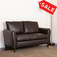 Flash Furniture BT-S8373-LV-BRN-GG Milton Park Upholstered Plush Pillow Back Loveseat in Brown Leather 